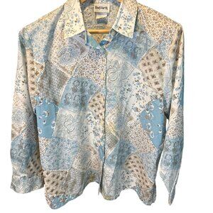 BonWorth Medium Patchwork Button Up Blouse Top Granny Cottagecore Retro
